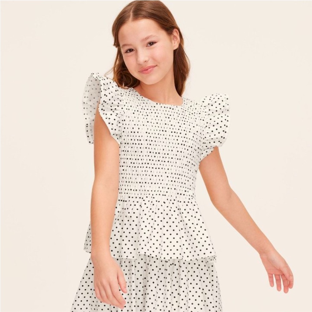 White and Black Polka Dot Ruffle Blouse